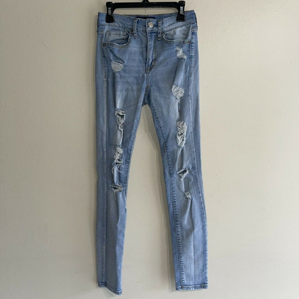 Aeropostale High Waist Jeggings Size 0 Distressed Light Blue Wash Jeans Stretch